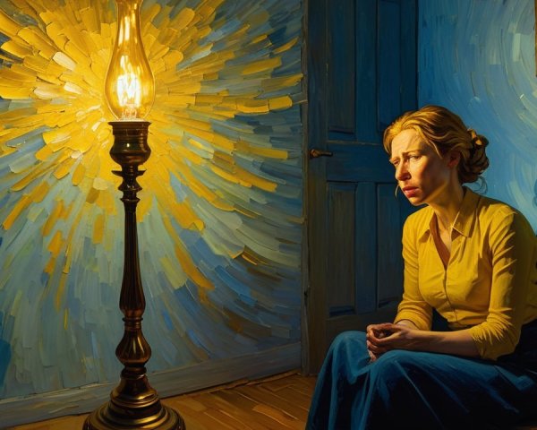 Woman in Yellow Blouse in Warmly Lit Room