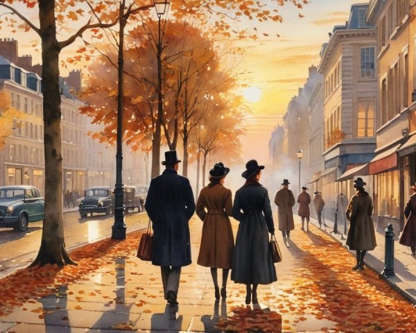 Autumn Scene on a Parisian Street with Vintage Charm