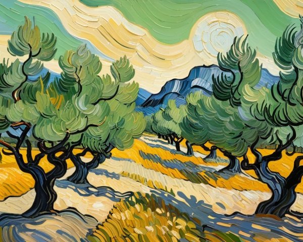 Vibrant Olive Tree Landscape in Sunlit Setting