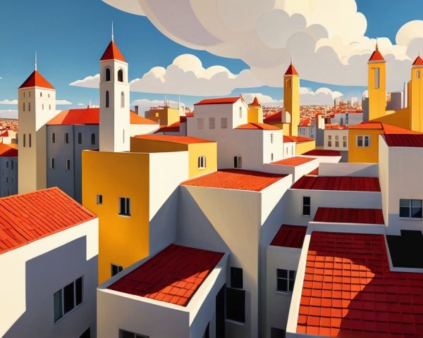 Vibrant Cityscape with Colorful Buildings and Sky