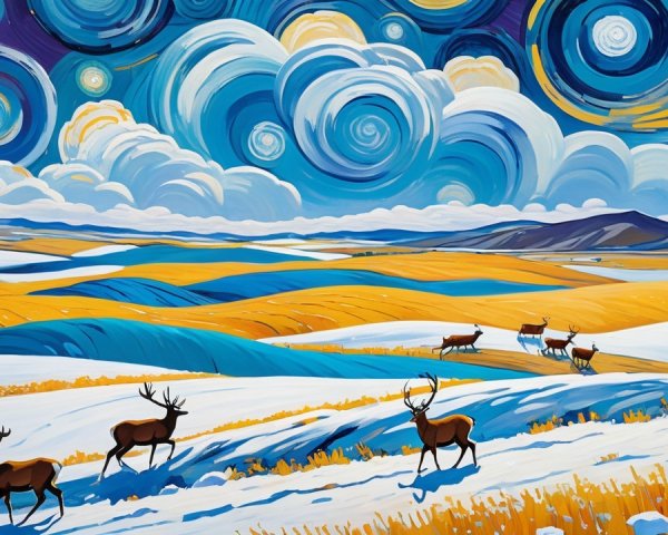 Impressionistic Digital Painting of a Winter Landscape