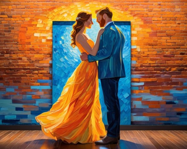 Couple Embraced in Vibrant Artistic Setting