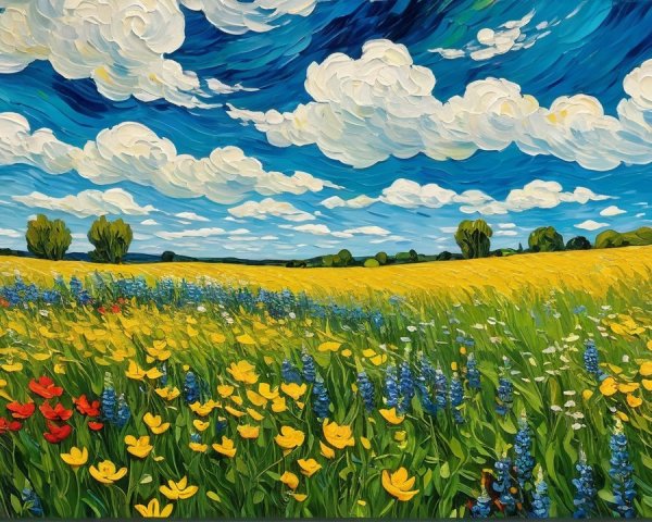 Vibrant Landscape with Colorful Flowers and Sky