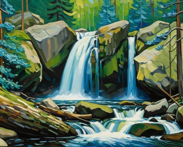 Stylized Painting of a Lush Green Forest Scene