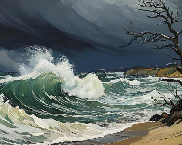 Dramatic Seascape with Turbulent Waves and Stormy Sky