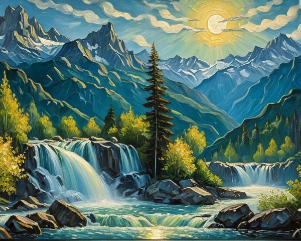 Alaskan Landscape with Mountain, Lake, and Trees