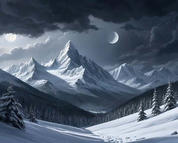 Dramatic Winter Landscape with Snow-Capped Mountains