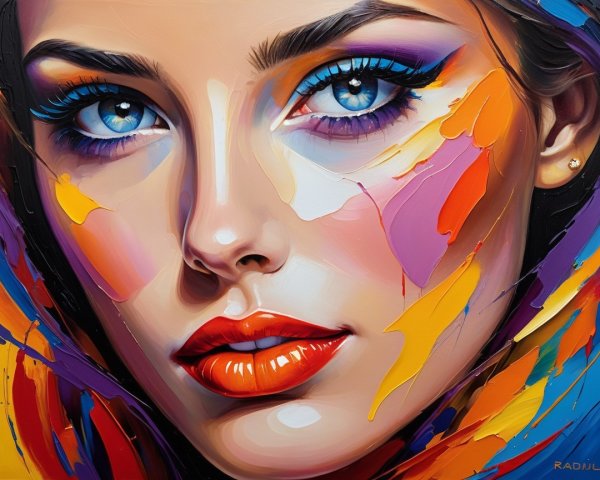 Close-Up Artwork of a Woman's Face with Bold Colors