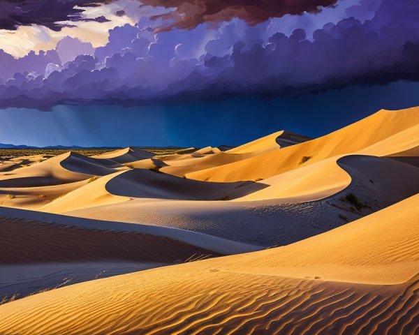 Desert Landscape with Dunes and Dramatic Sky