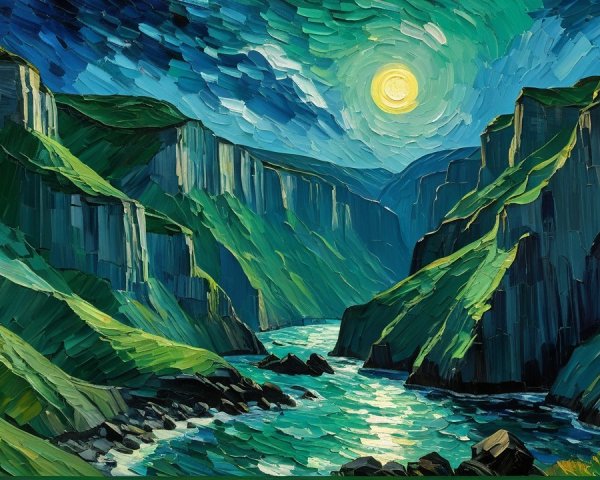 Vibrant Landscape with Cliffs and Winding River