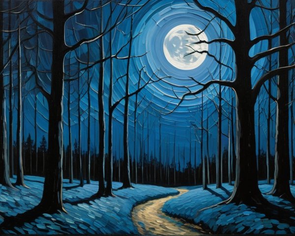 Nocturnal Landscape with Winding Path and Full Moon