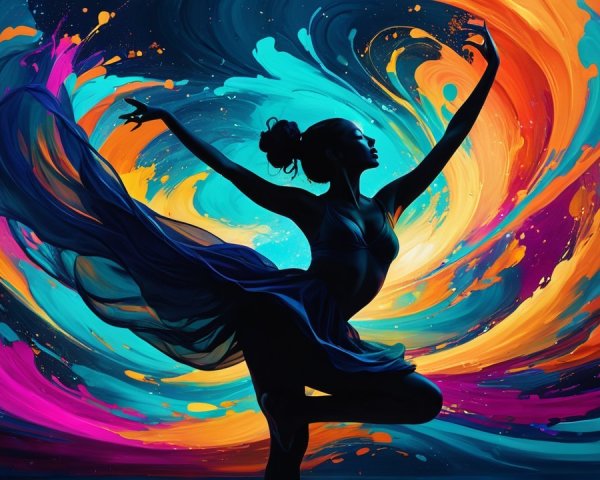 Silhouette of a Dancer Against Colorful Background