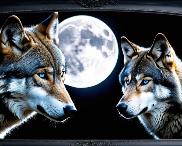 Wolves Under Full Moon with Unique Coat Patterns