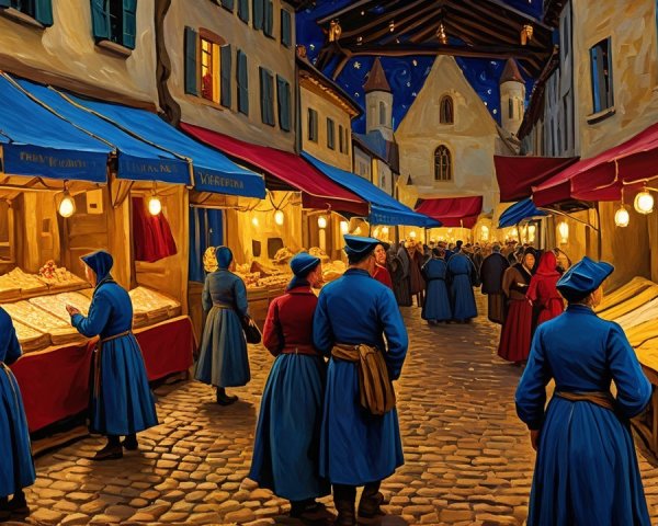 Vibrant Night Market with Traditional Vendors and Stalls