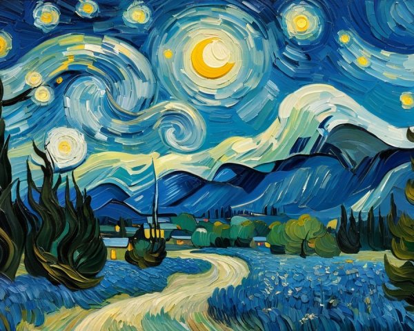 Vibrant Night Sky with Crescent Moon and Stars