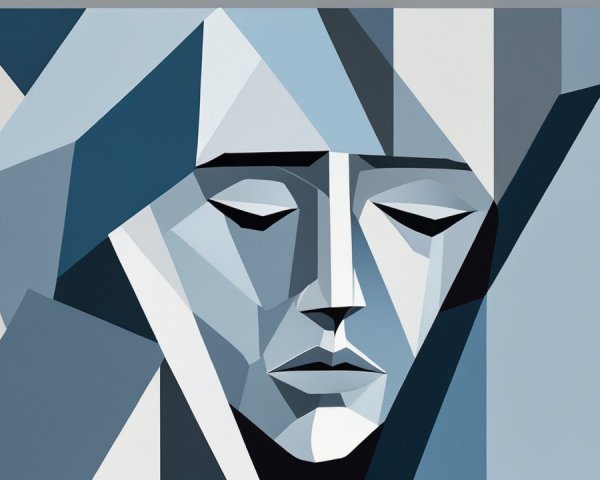 Geometric Blue and Gray Stylized Face Representation