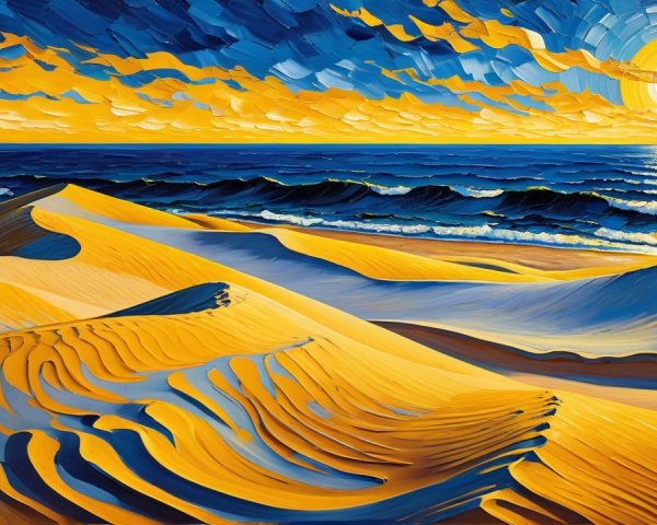 Fauvist Oil Painting of Desert Landscape and Ocean