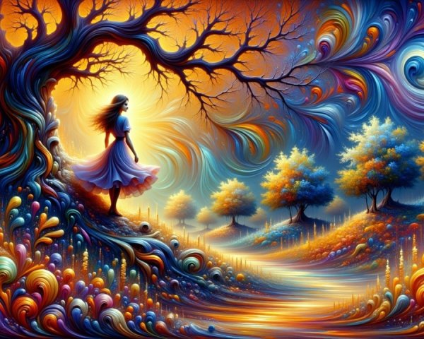 Vibrant Landscape with Whimsical Sky and Autumn Trees