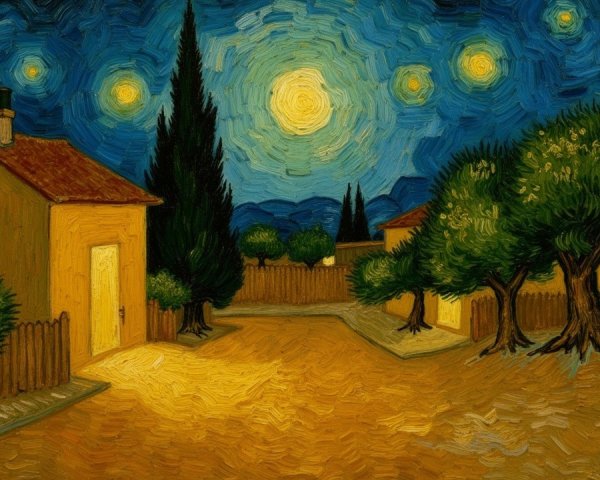 Starry Night Sky Over a Tranquil Village Scene