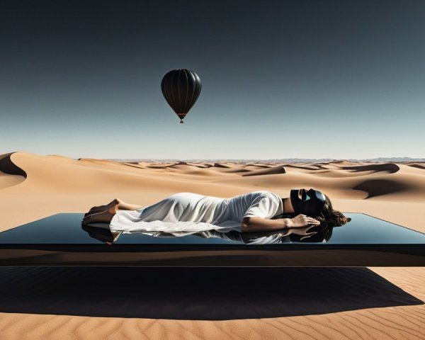 Desert Landscape with Figure on Glass Platform