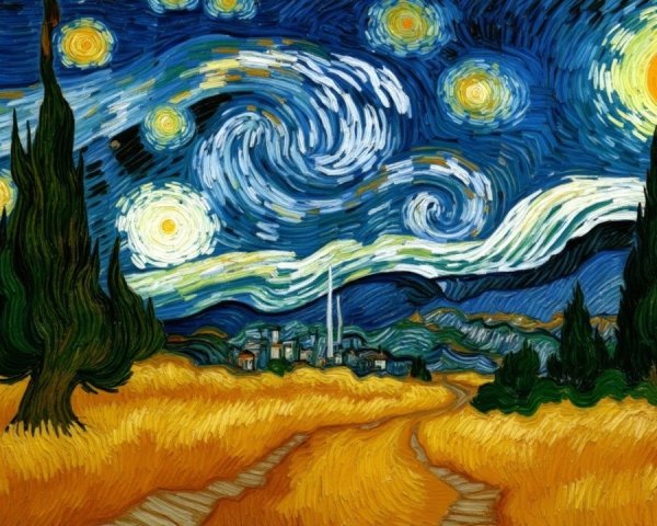 Vibrant Night Sky Over Tranquil Village Landscape