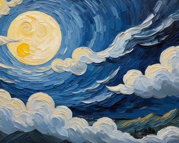 Luminous Moon Over Swirling Night Sky Painting