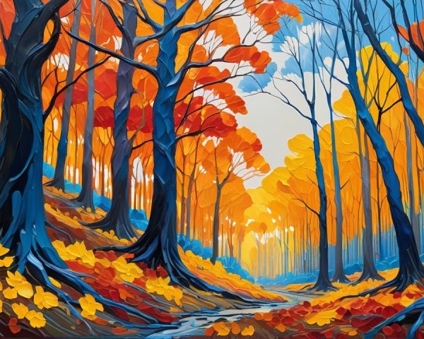 Vibrant Autumn Forest with Colorful Foliage and Stream