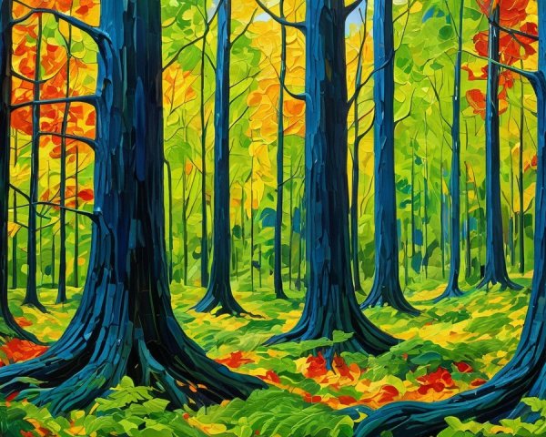 Vibrant Forest Scene with Colorful Autumn Foliage