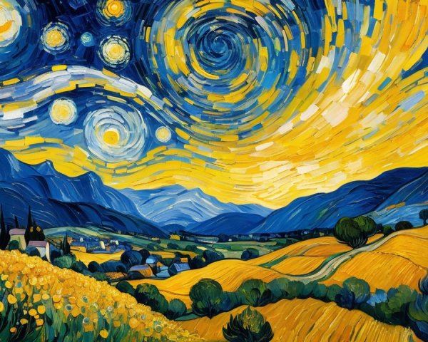 Vibrant Night Scene with Stars and Luminous Moon