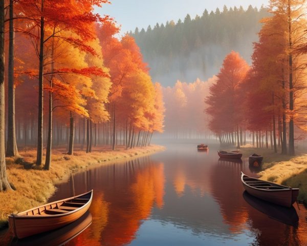 Autumn Landscape with River and Vibrant Trees