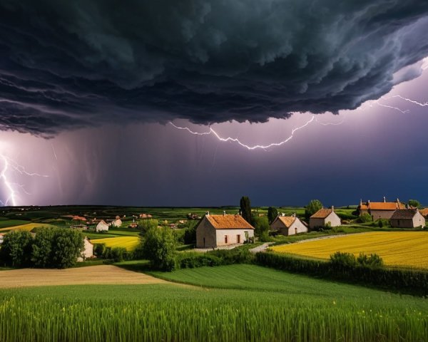 Dramatic Storm Over Serene Countryside Village