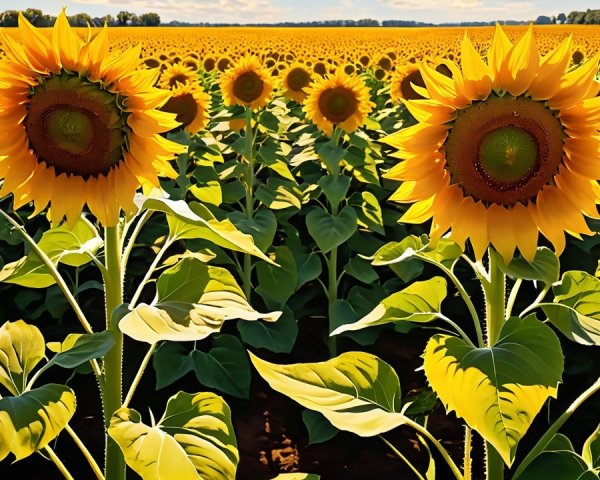 Vibrant Sunflower Field Under Bright Blue Sky