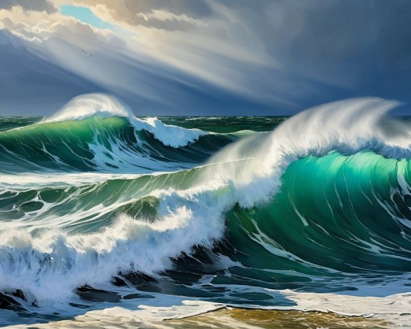 Dramatic Seascape with Crashing Waves and Moody Sky