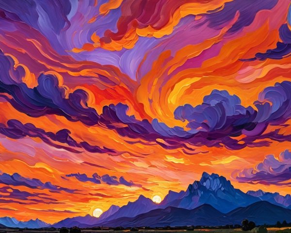 Vibrant Sunset Over Rugged Mountain Peaks