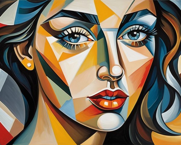 Stylized Female Portrait with Geometric Shapes and Colors