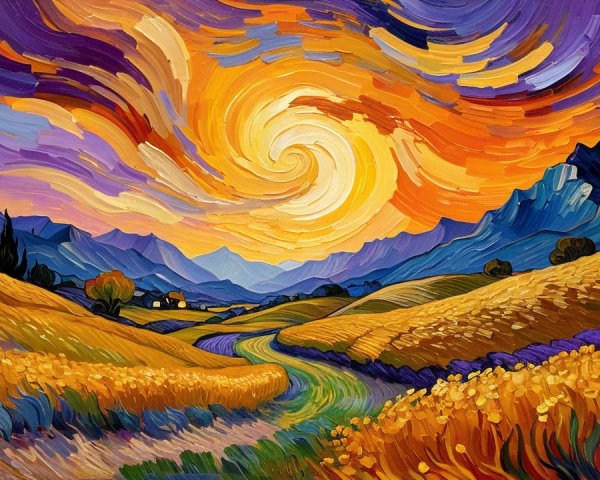 Vibrant Digital Painting of Mountainous Landscape