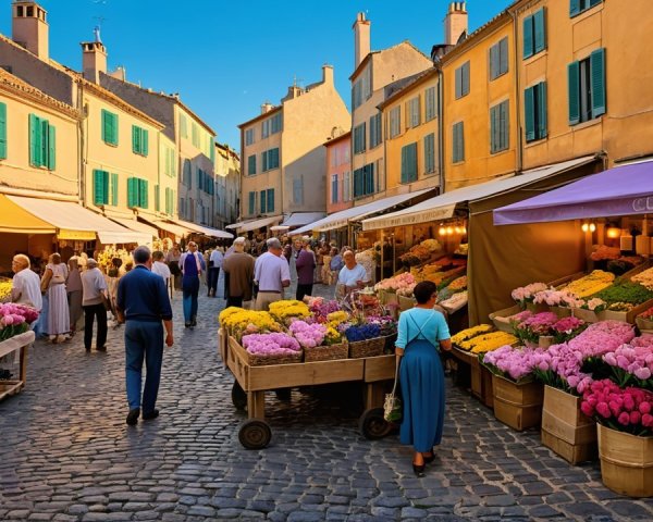 Vibrant Floral Market Scene Under Blue Sky
