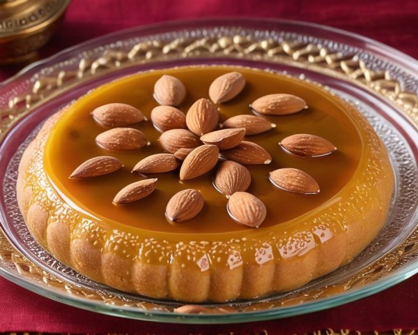 Elegant Caramel Pudding with Roasted Almonds Display