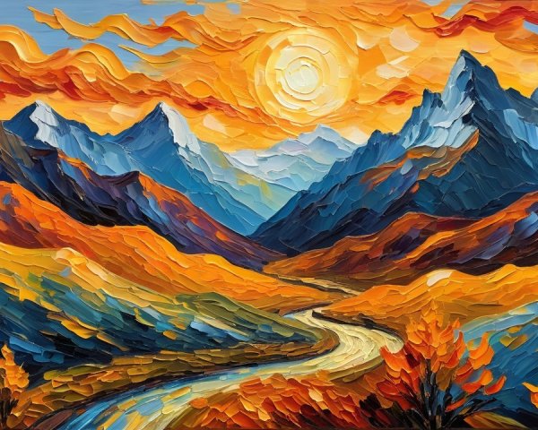 Vibrant Landscape with River and Majestic Mountains