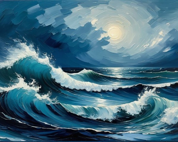 Dramatic Night Seascape with Impasto Oil Technique