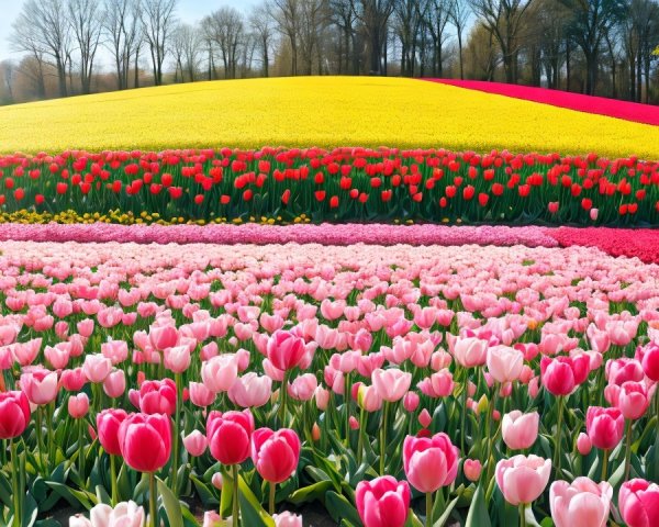 Vibrant Tulip Fields Under Clear Blue Sky