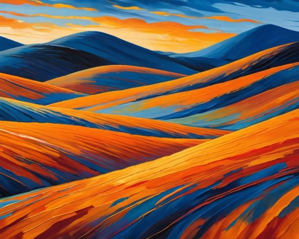 Vibrant Rolling Hills in Bold Orange and Blue Strokes