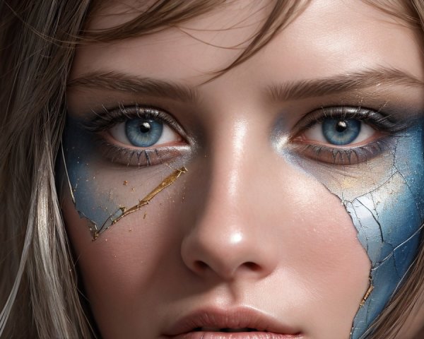 Close-up Portrait of a Young Woman with Blue Eyes