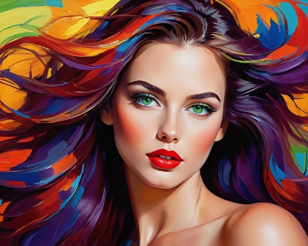 Vibrant Portrait of a Woman with Colorful Hair