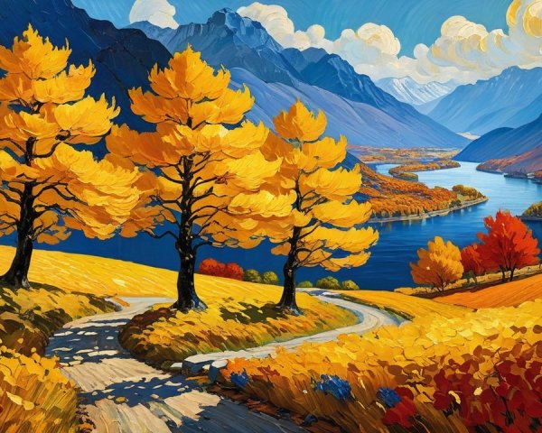 Tranquil Autumn Landscape with Winding Dirt Road