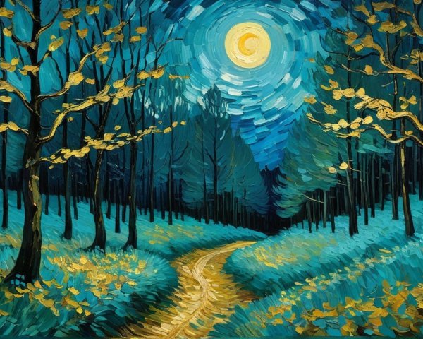 Serene Night Scene of a Moonlit Forest Path