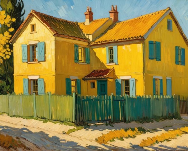 Vivid L-Shaped House with Colorful Surroundings