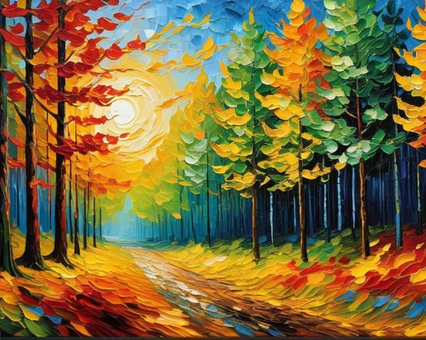 Vibrant Autumn Landscape with Winding Path and Trees