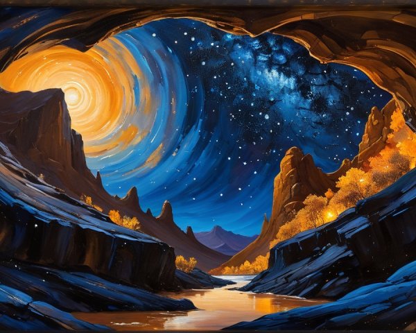 Impressionistic Painting of an Otherworldly Cavern Scene
