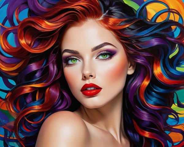Vibrant Woman with Colorful Hair and Bold Makeup